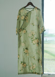 Slanted lapel print Zen clear Cheongsam