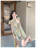 Dominique 2-Piece Ink-Dye Print Cheongsam Set
