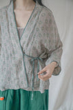 Printed Cardigan Slanted Contrast Cheongsam Top