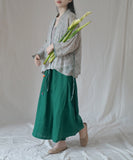 Printed Cardigan Slanted Contrast Cheongsam Top