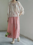 Pastoral Print Ramie Loose Cheongsam Top