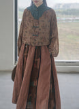 Printed Balloon Sleeve Stand Collar Qipao Cheongsam Top