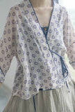 Printed Cardigan Slanted Contrast Cheongsam Top
