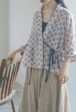 Printed Cardigan Slanted Contrast Cheongsam Top