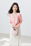 Rita Pink Lace V-Neck Cheongsam Top