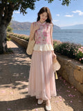 Tulle 2-Piece Dyed Top Cheongsam Set