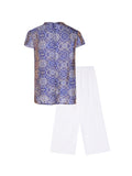 Rowena 2-Piece Blue Rice Pattern Cheongsam Top