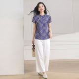 Rowena 2-Piece Blue Rice Pattern Cheongsam Top