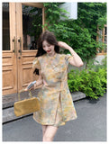 Dominique 2-Piece Ink-Dye Print Cheongsam Set
