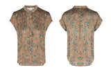 Rigel Brown Green Pattern Silk Cheongsam Top