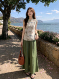 Rowena 2-Piece Orange Printed Top Set Cheongsam