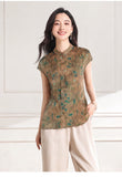 Rigel Brown Green Pattern Silk Cheongsam Top