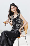 Zara 2-Piece Black Embroidered Cheongsam Set