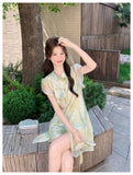 Turquoise 2-Piece Gradient Print Cheongsam Set