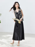Zara 2-Piece Black Embroidered Cheongsam Set