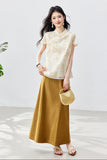 Tranquil Beige Jacquard Cheongsam Top