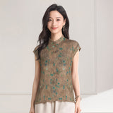 Rigel Brown Green Pattern Silk Cheongsam Top
