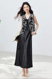 Zara 2-Piece Black Embroidered Cheongsam Set