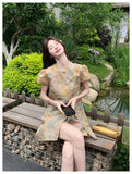 Dominique 2-Piece Ink-Dye Print Cheongsam Set
