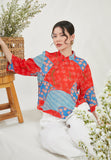 Red Sakura Print Cheongsam Top