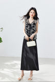 Zara 2-Piece Black Embroidered Cheongsam Set