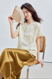 Brocade Beige Lace Embroidered Cheongsam Top