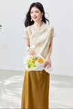 Tranquil Beige Jacquard Cheongsam Top