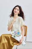 Brocade Beige Lace Embroidered Cheongsam Top