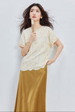 Brocade Beige Lace Embroidered Cheongsam Top