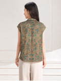 Rigel Brown Green Pattern Silk Cheongsam Top