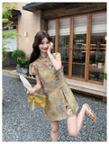 Dominique 2-Piece Ink-Dye Print Cheongsam Set