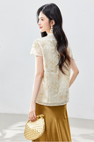Tranquil Beige Jacquard Cheongsam Top