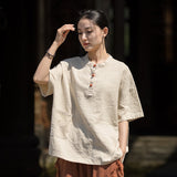 Leonie Linen Color-Block Cheongsam Top