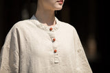 Leonie Linen Color-Block Cheongsam Top