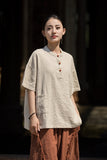 Leonie Linen Color-Block Cheongsam Top