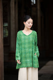 Vivace Plaid Linen Long Sleeve Cheongsam Top