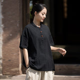 Leonie Linen Color-Block Cheongsam Top