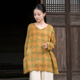 Vivace Plaid Linen Long Sleeve Cheongsam Top
