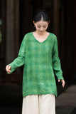 Vivace Plaid Linen Long Sleeve Cheongsam Top