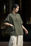 Leonie Linen Color-Block Cheongsam Top