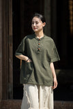 Leonie Linen Color-Block Cheongsam Top