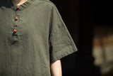 Leonie Linen Color-Block Cheongsam Top
