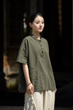 Leonie Linen Color-Block Cheongsam Top