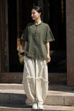 Leonie Linen Color-Block Cheongsam Top