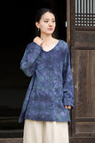 Vivace Plaid Linen Long Sleeve Cheongsam Top