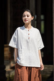 Leonie Linen Color-Block Cheongsam Top