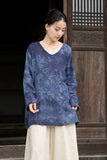 Vivace Plaid Linen Long Sleeve Cheongsam Top
