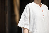 Leonie Linen Color-Block Cheongsam Top
