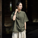 Leonie Linen Color-Block Cheongsam Top