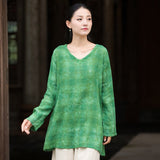 Vivace Plaid Linen Long Sleeve Cheongsam Top
